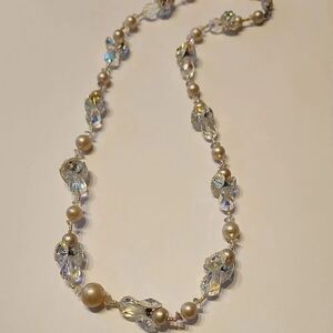 VINTAGE Vendome Necklace Iridescent AB Floral Crystals 23" Length